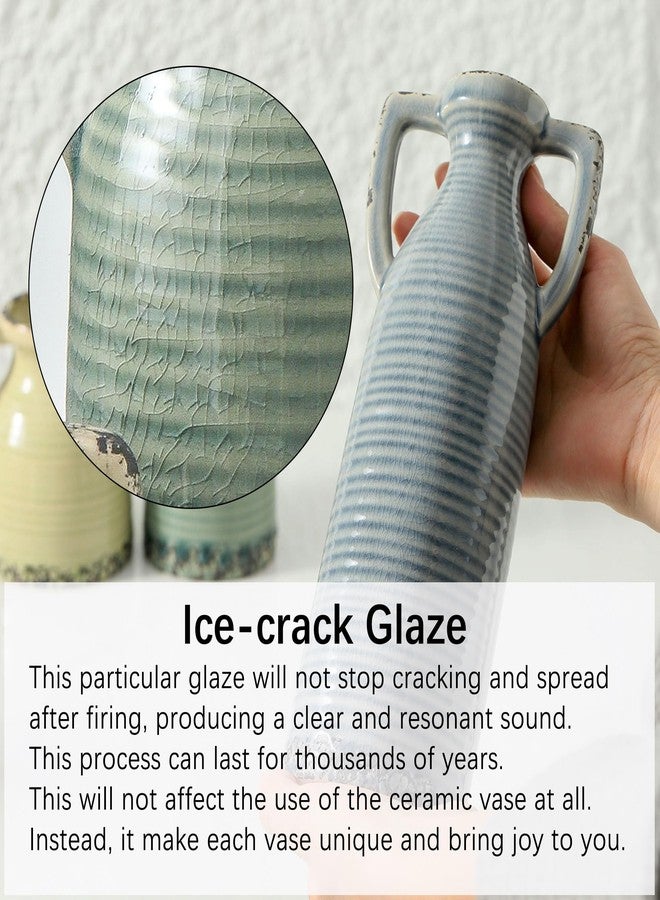 Lyeec Ceramic Vase Set of 3 with Handles - Farmhouse Vase Set for Modern Decoration, Rustic Crackle Round Vases for Home Decor, Dining Table, Living Room, Kitchen, Office, Shelf - Multicolor - Image 5